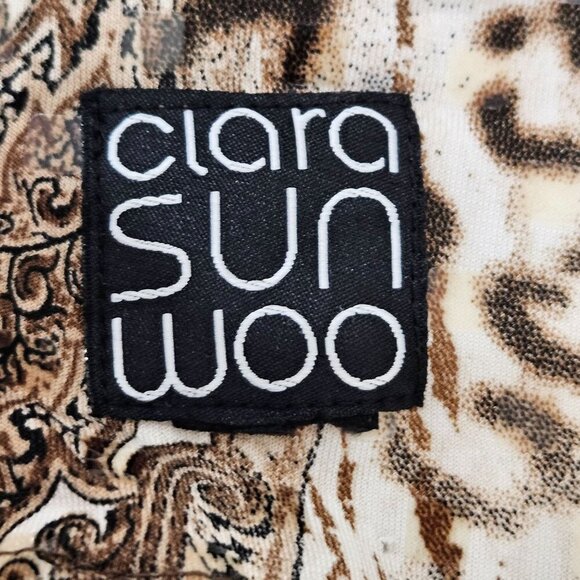 Clara Sunwoo Leopard Ruffle Blouse Long Sleeve Zip Sequin Large Mob Wife - Picture 6 of 8